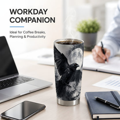 #pl[20oz|Steel] Black Raven Moon 20oz Tumbler, Gothic Night Watercolor Artwork