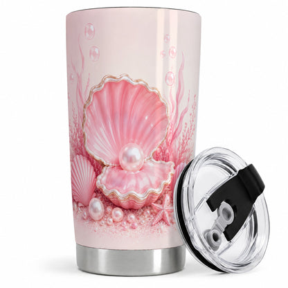 Pink Pearl Seashell 20oz Tumbler, Ocean Shell Underwater Artwork