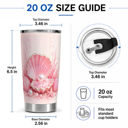 #pl[20oz|Steel] Pink Pearl Seashell 20oz Tumbler, Ocean Shell Underwater Artwork