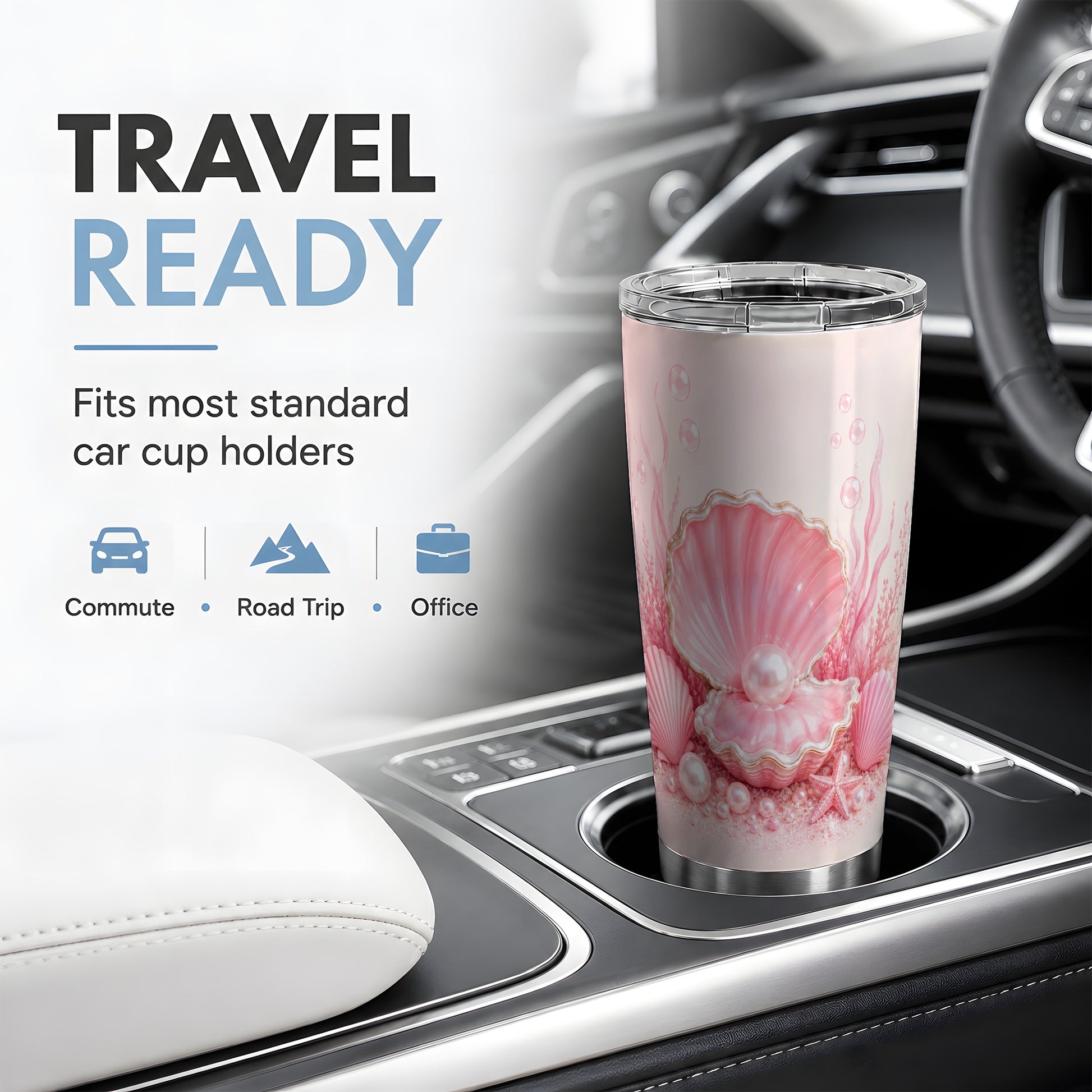 #pl[20oz|Steel] Pink Pearl Seashell 20oz Tumbler, Ocean Shell Underwater Artwork