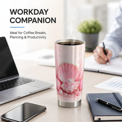 #pl[20oz|Steel] Pink Pearl Seashell 20oz Tumbler, Ocean Shell Underwater Artwork
