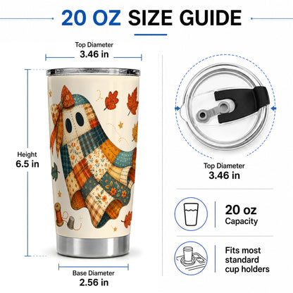 #pl[20oz|Steel] Patchwork Ghost 20oz Tumbler, Autumn Quilt Sewing Artwork