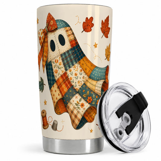 Patchwork Ghost 20oz Tumbler, Autumn Quilt Sewing Artwork