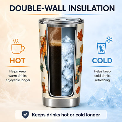 #pl[20oz|Steel] Patchwork Ghost 20oz Tumbler, Autumn Quilt Sewing Artwork