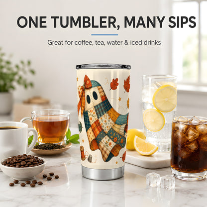 #pl[20oz|Steel] Patchwork Ghost 20oz Tumbler, Autumn Quilt Sewing Artwork