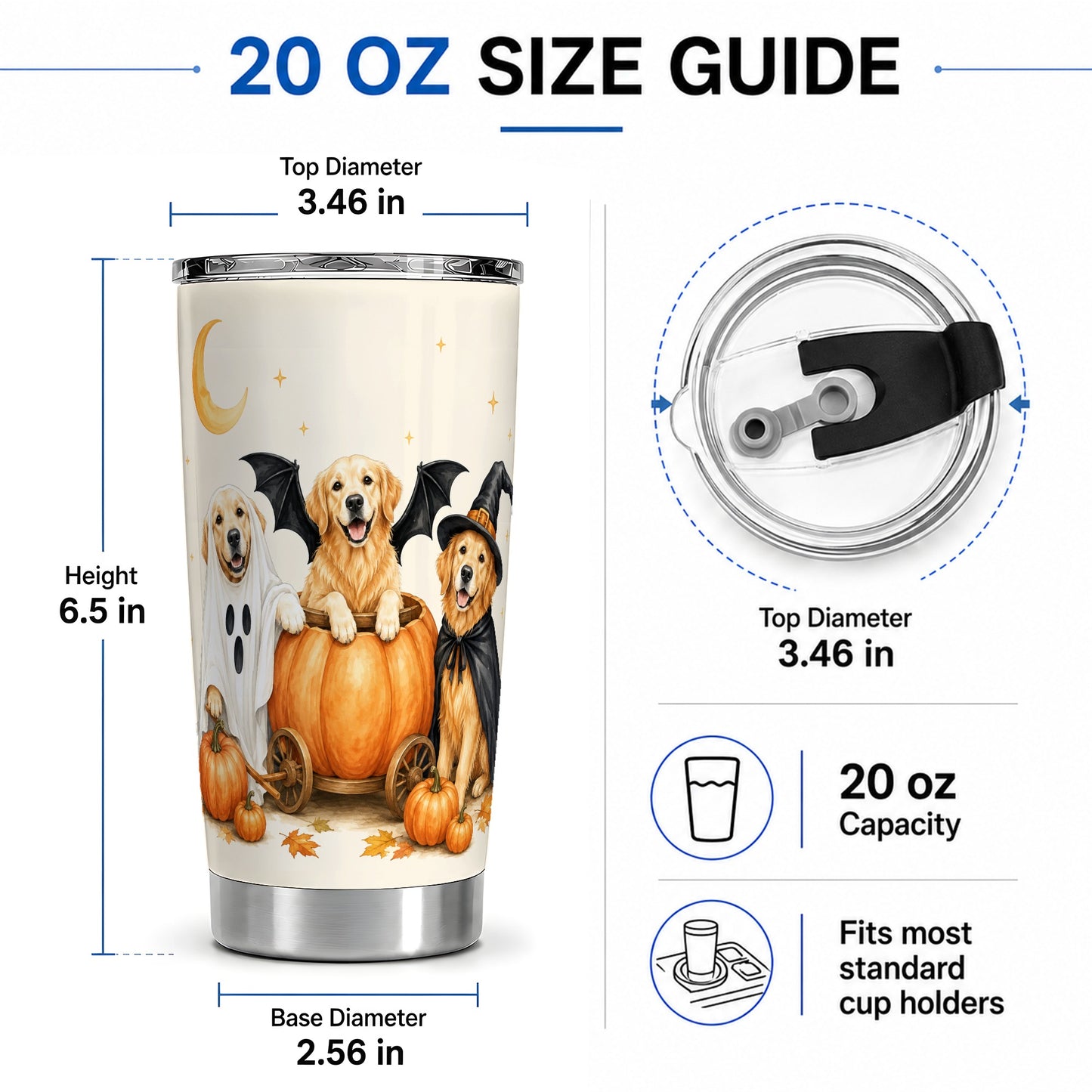 #pl[20oz|Steel] Halloween Golden Retriever 20oz Tumbler, Costume Pumpkin Artwork