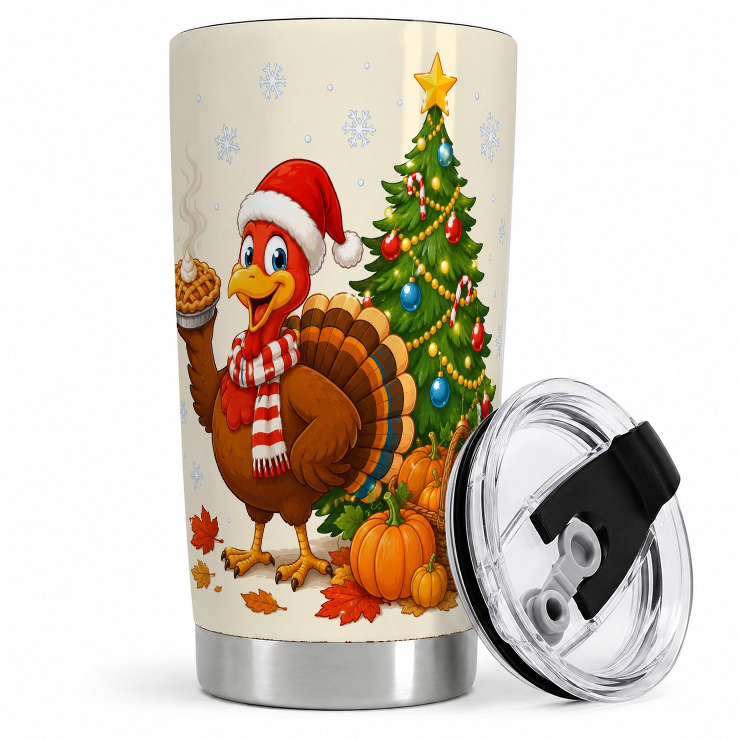 Christmas Turkey 20oz Tumbler, Festive Fall Winter Seasonal Artwork