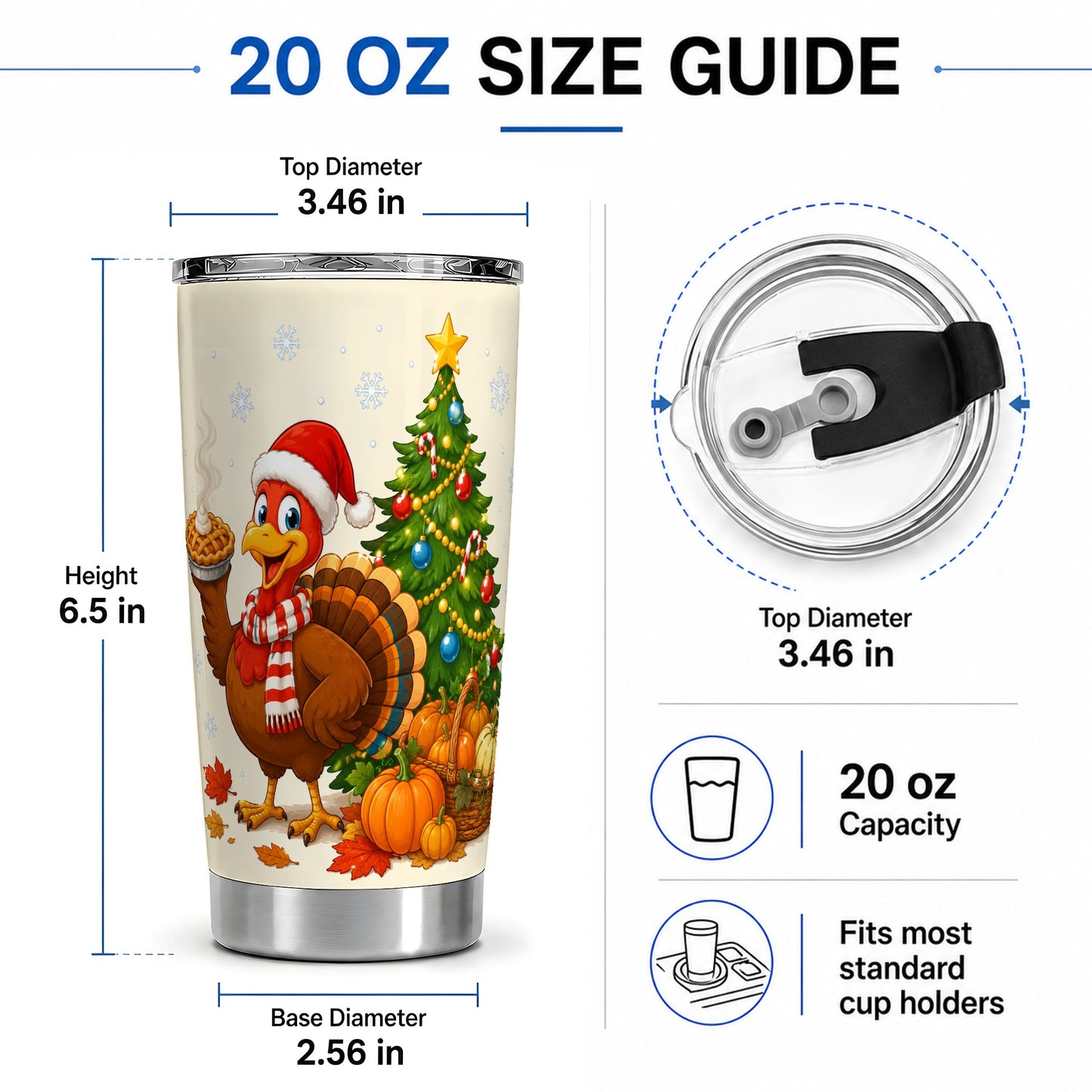 #pl[20oz|Steel] Christmas Turkey 20oz Tumbler, Festive Fall Winter Seasonal Artwork