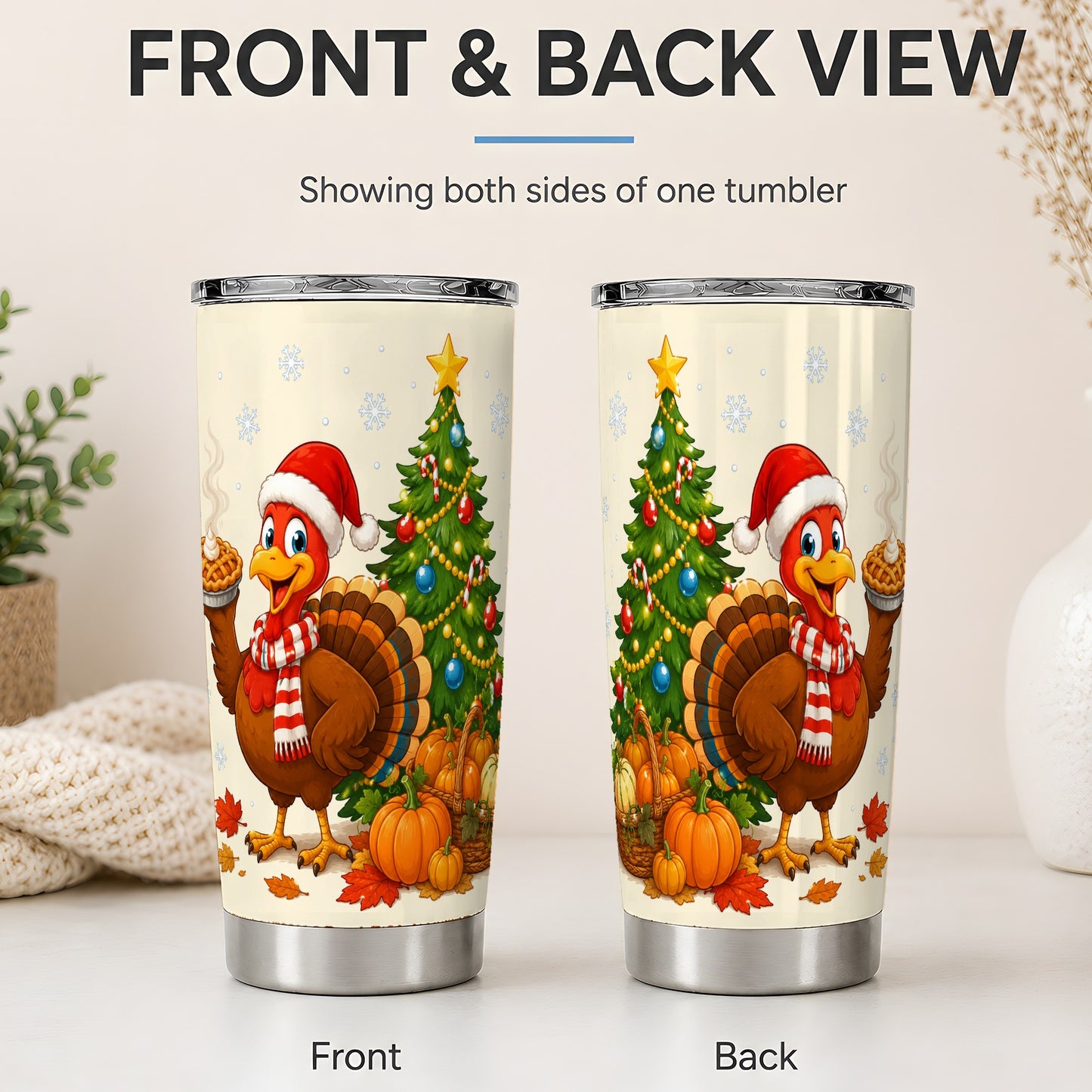 #pl[20oz|Steel] Christmas Turkey 20oz Tumbler, Festive Fall Winter Seasonal Artwork