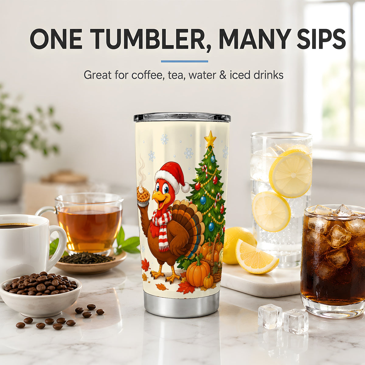 #pl[20oz|Steel] Christmas Turkey 20oz Tumbler, Festive Fall Winter Seasonal Artwork