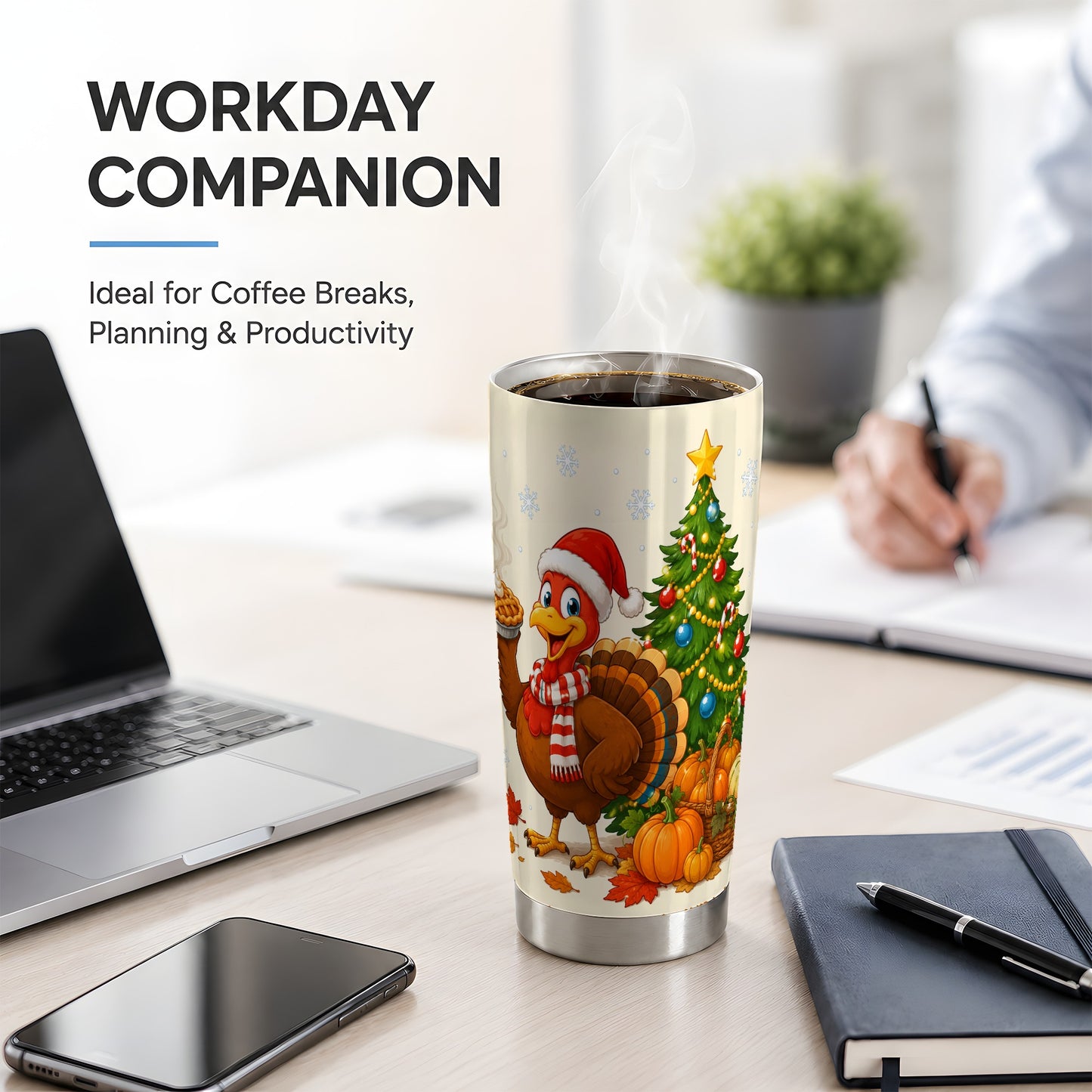 #pl[20oz|Steel] Christmas Turkey 20oz Tumbler, Festive Fall Winter Seasonal Artwork
