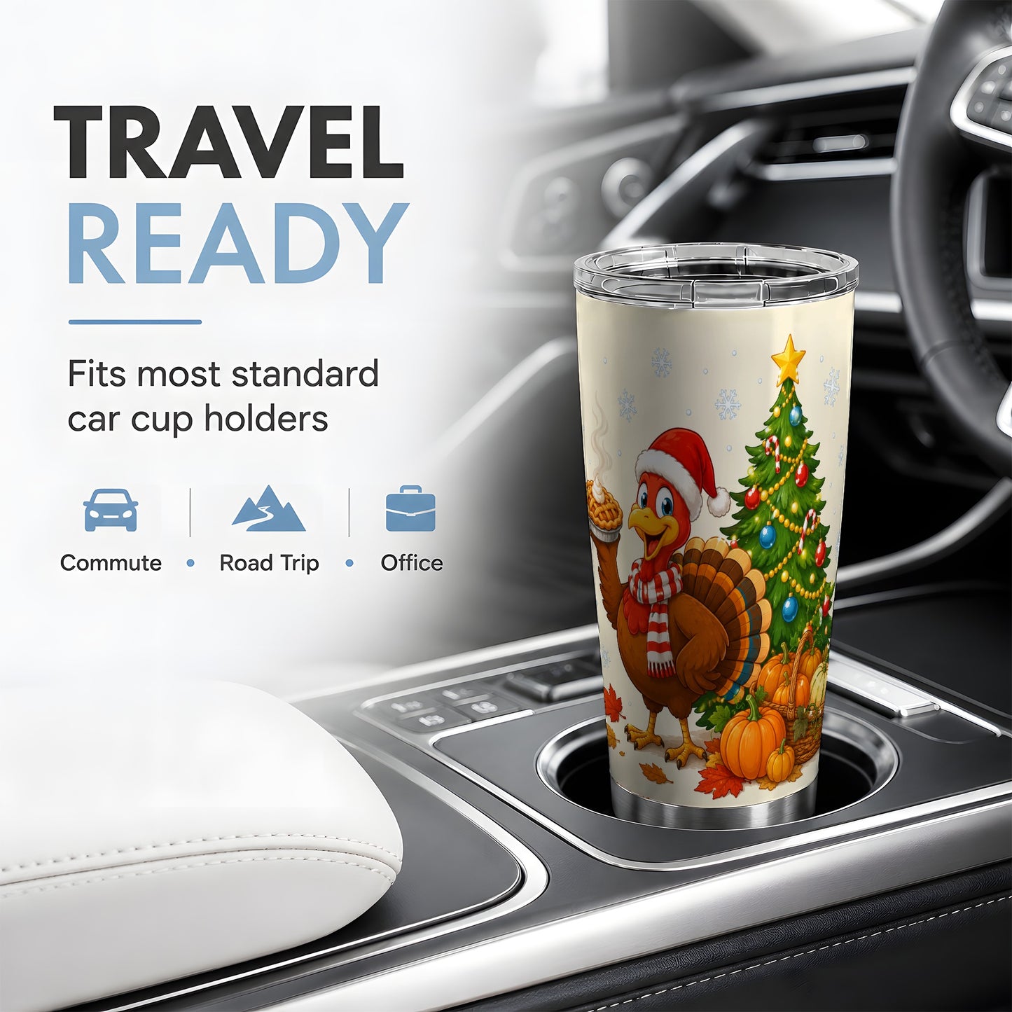 #pl[20oz|Steel] Christmas Turkey 20oz Tumbler, Festive Fall Winter Seasonal Artwork