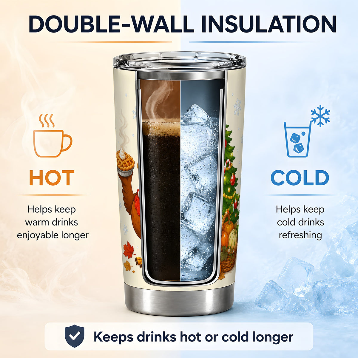 #pl[20oz|Steel] Christmas Turkey 20oz Tumbler, Festive Fall Winter Seasonal Artwork