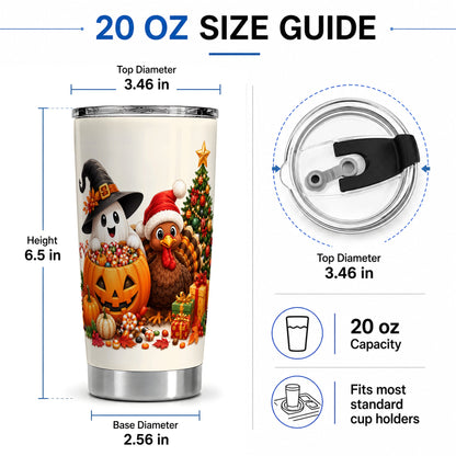 #pl[20oz|Steel] Holiday Ghost Turkey 20oz Tumbler, Halloween Christmas Seasonal Artwork