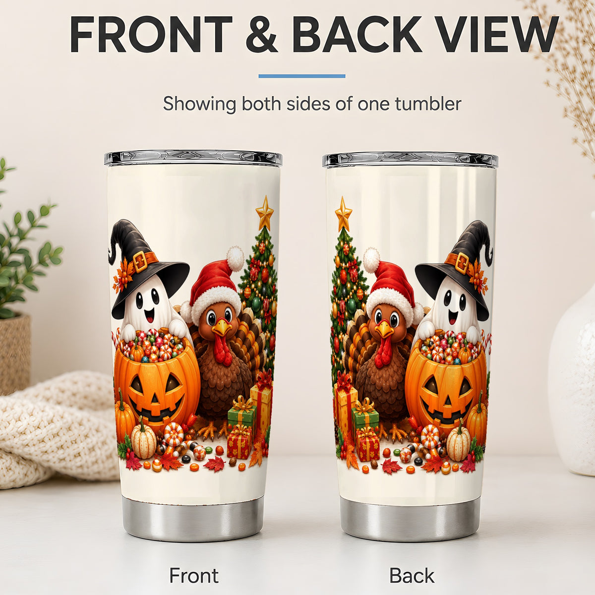 #pl[20oz|Steel] Holiday Ghost Turkey 20oz Tumbler, Halloween Christmas Seasonal Artwork
