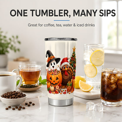 #pl[20oz|Steel] Holiday Ghost Turkey 20oz Tumbler, Halloween Christmas Seasonal Artwork