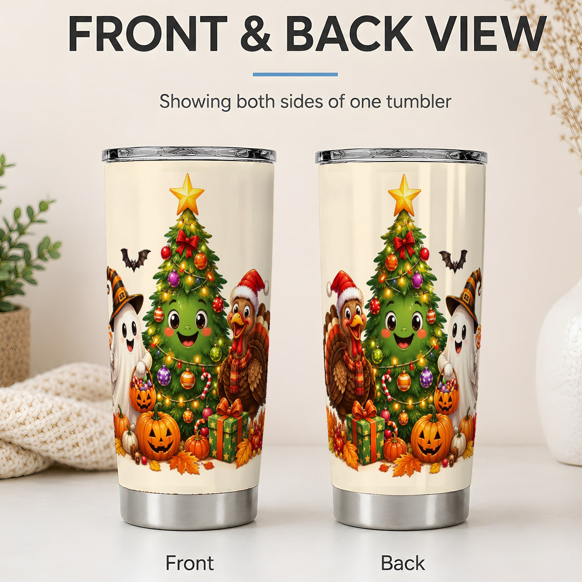 #pl[20oz|Steel] Ghost Turkey Christmas 20oz Tumbler, Cute Holiday Seasonal Artwork