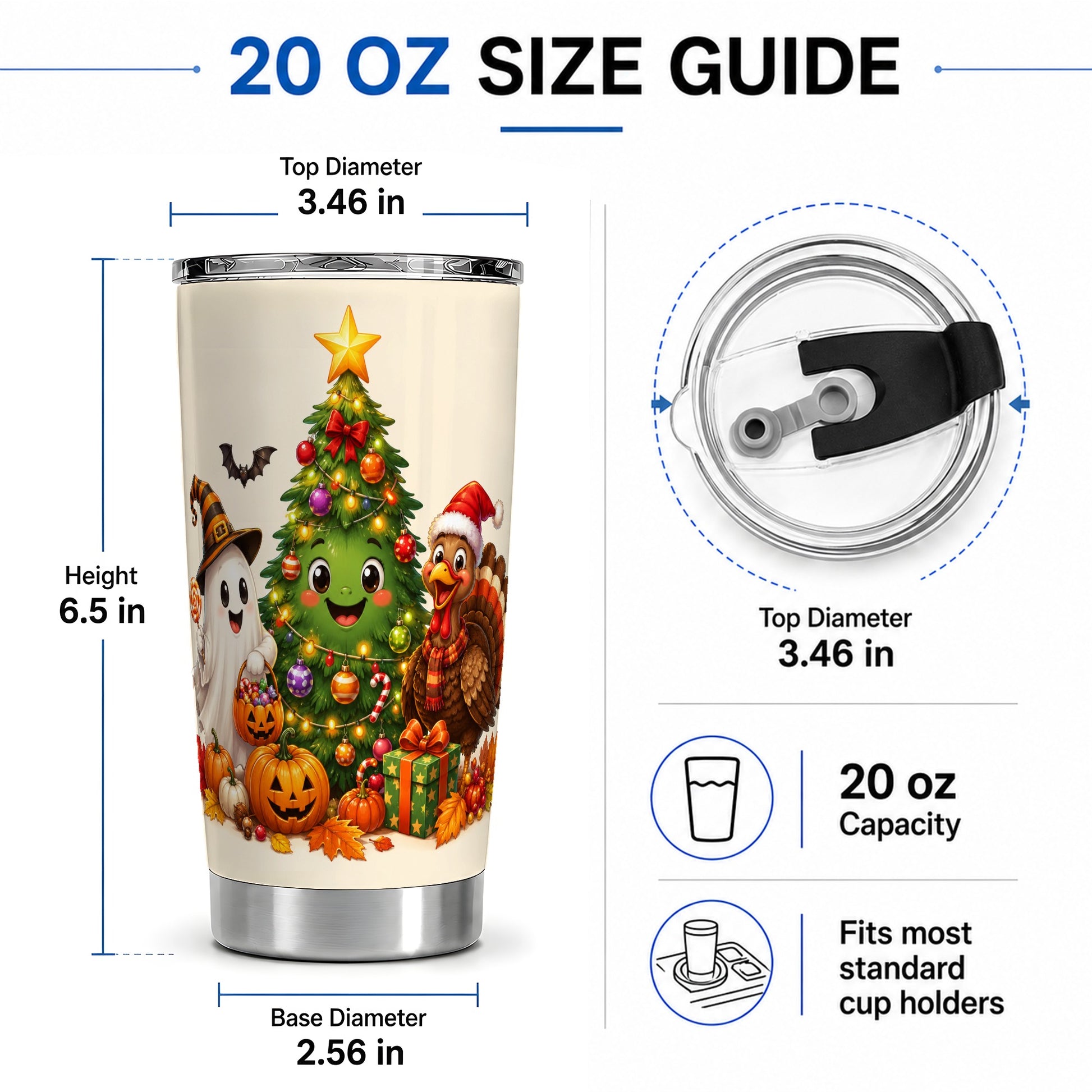 #pl[20oz|Steel] Ghost Turkey Christmas 20oz Tumbler, Cute Holiday Seasonal Artwork