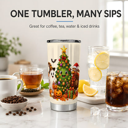 #pl[20oz|Steel] Ghost Turkey Christmas 20oz Tumbler, Cute Holiday Seasonal Artwork