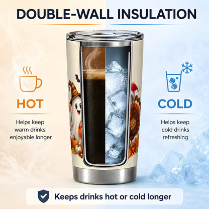 #pl[20oz|Steel] Ghost Turkey Christmas 20oz Tumbler, Cute Holiday Seasonal Artwork