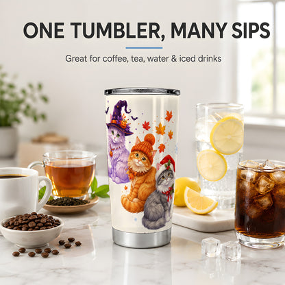 #pl[20oz|Steel] Seasonal Cats 20oz Tumbler, Witch Autumn Christmas Seasonal Artwork