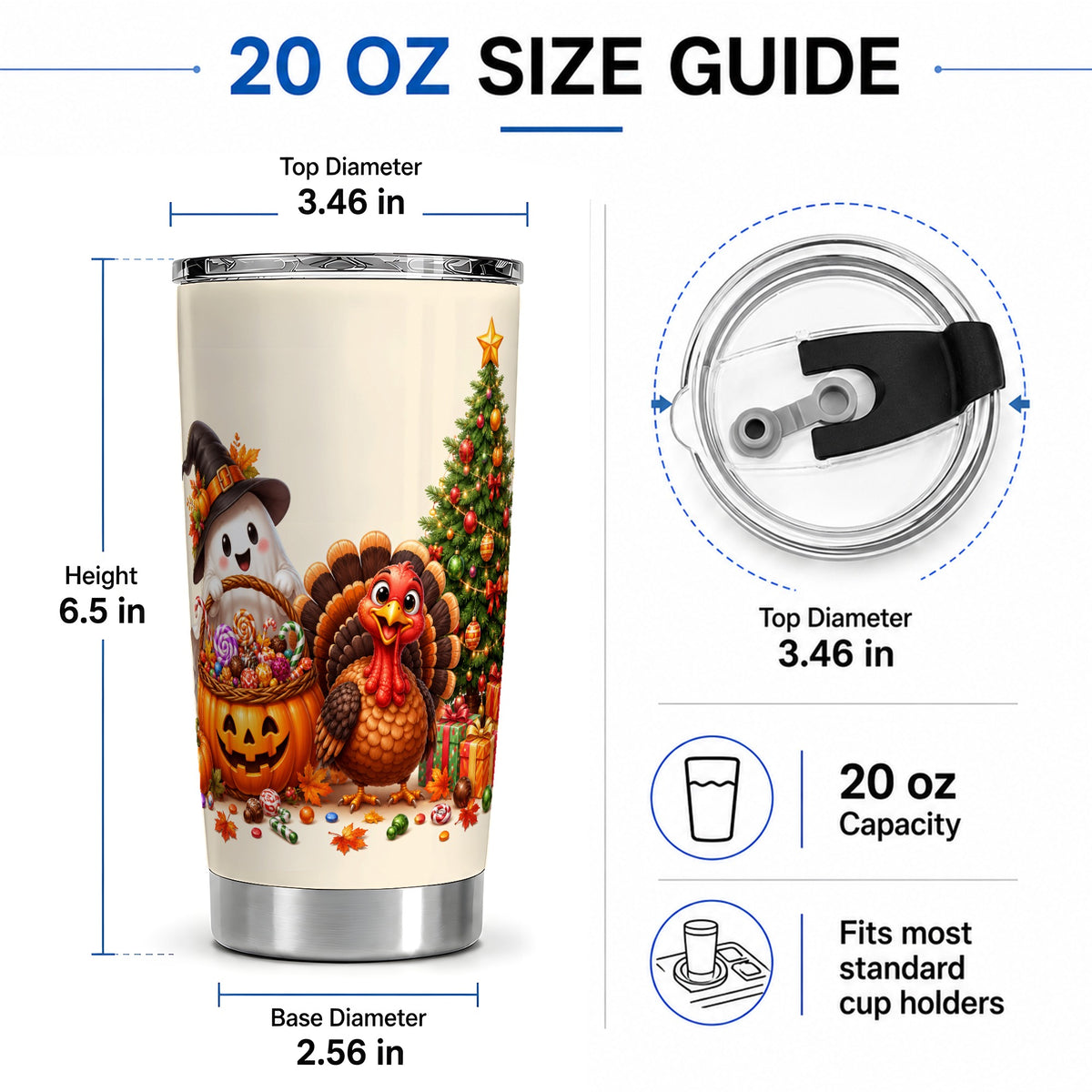 #pl[20oz|Steel] Ghost Turkey Holiday 20oz Tumbler, Pumpkin Christmas Seasonal Artwork