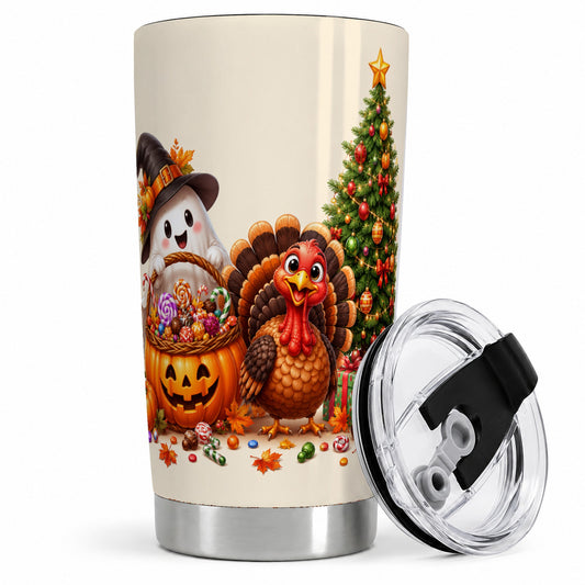 Ghost Turkey Holiday 20oz Tumbler, Pumpkin Christmas Seasonal Artwork