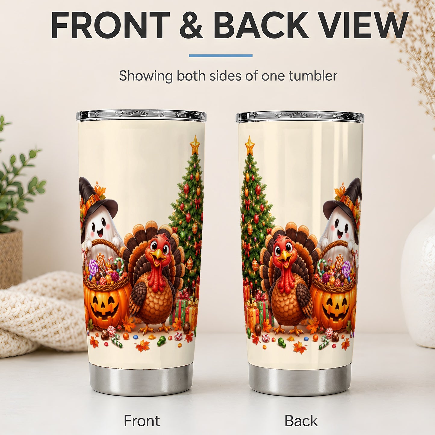 #pl[20oz|Steel] Ghost Turkey Holiday 20oz Tumbler, Pumpkin Christmas Seasonal Artwork