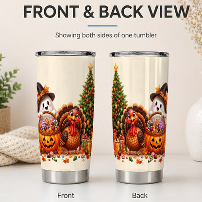 #pl[20oz|Steel] Ghost Turkey Holiday 20oz Tumbler, Pumpkin Christmas Seasonal Artwork