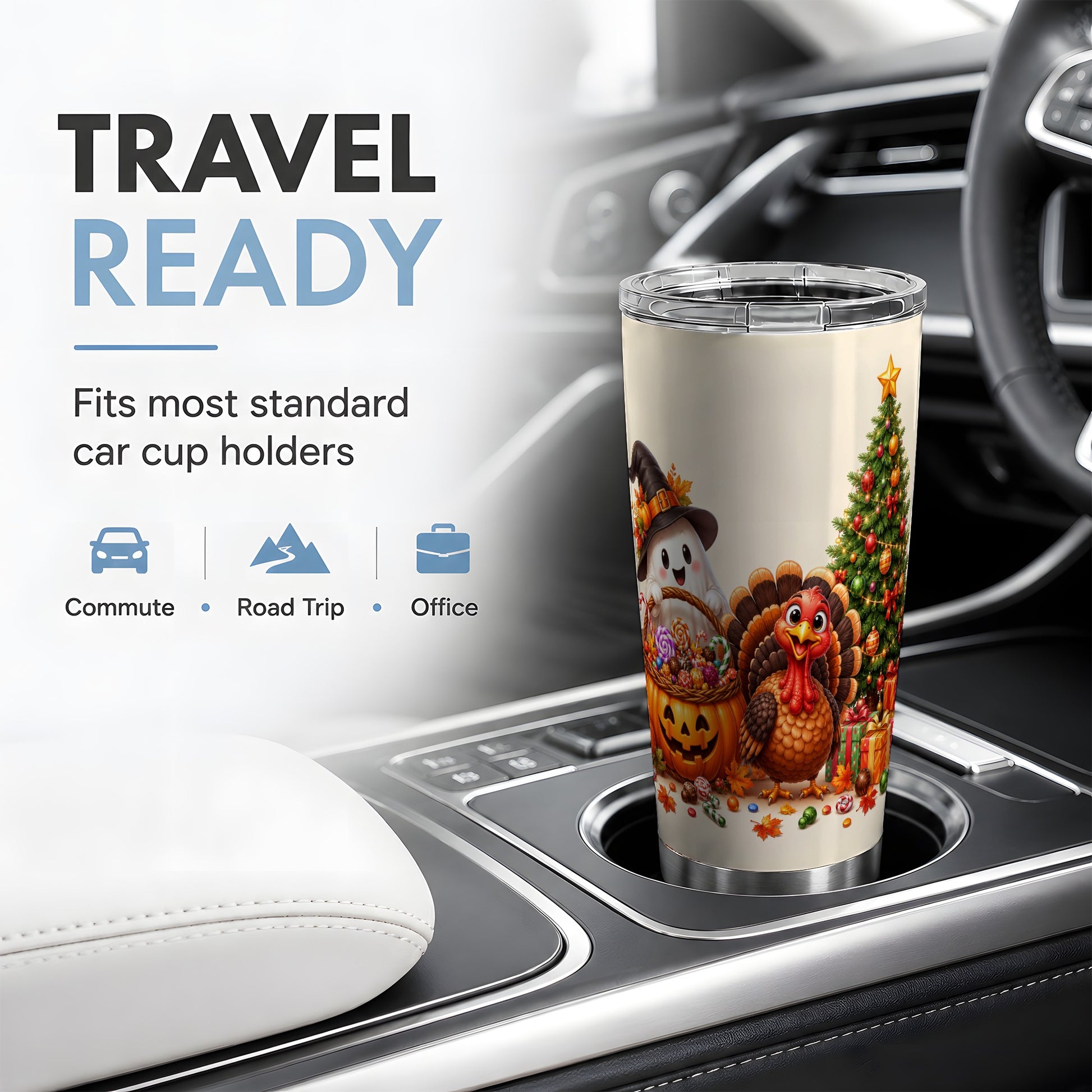 #pl[20oz|Steel] Ghost Turkey Holiday 20oz Tumbler, Pumpkin Christmas Seasonal Artwork