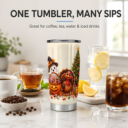 #pl[20oz|Steel] Ghost Turkey Holiday 20oz Tumbler, Pumpkin Christmas Seasonal Artwork