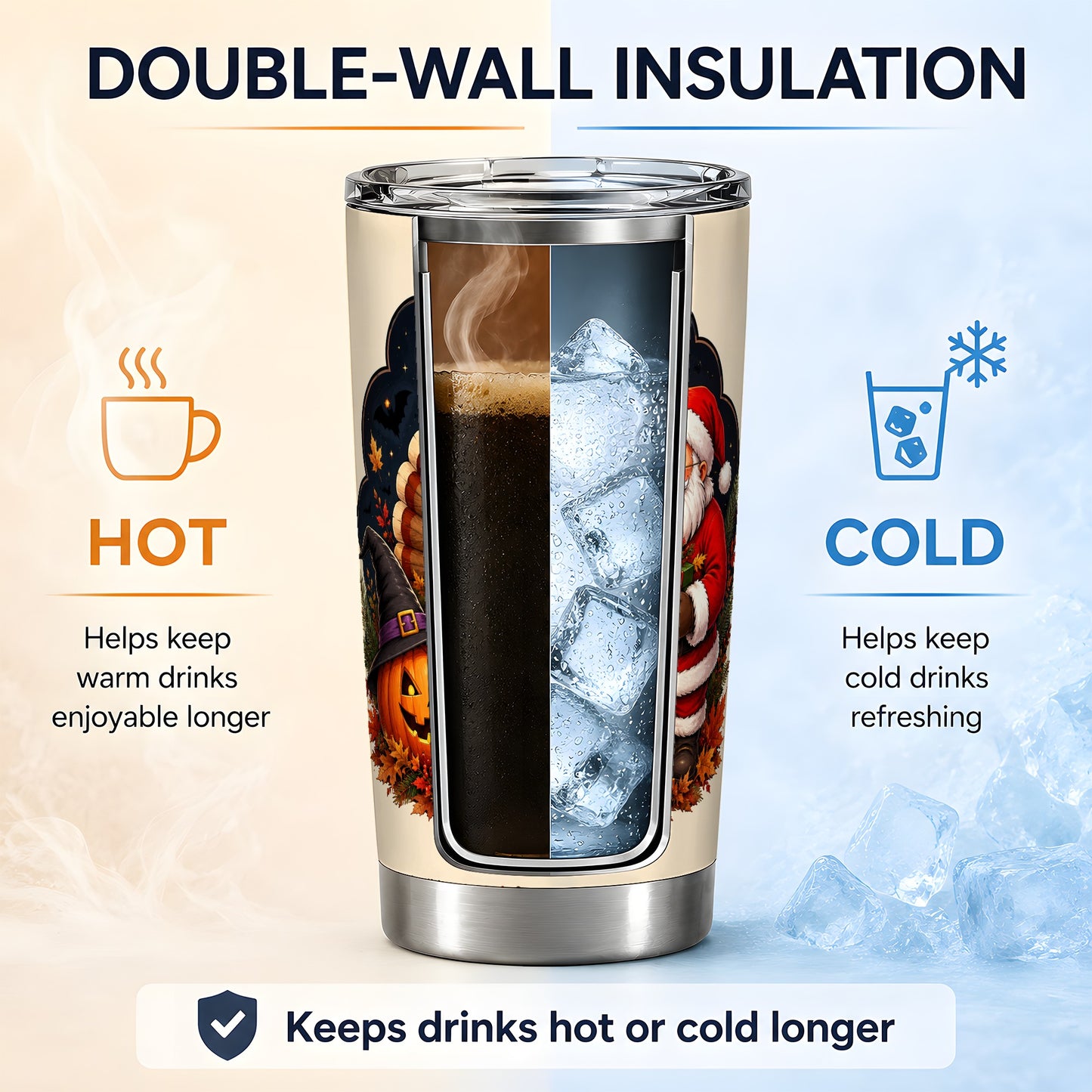 #pl[20oz|Steel] Turkey Santa Halloween 20oz Tumbler, Night Holiday Seasonal Artwork