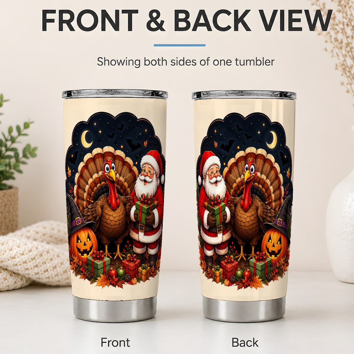 #pl[20oz|Steel] Turkey Santa Halloween 20oz Tumbler, Night Holiday Seasonal Artwork