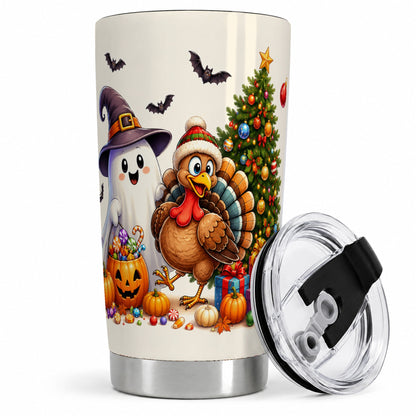 Ghost Turkey Christmas 20oz Tumbler, Halloween Holiday Seasonal Artwork
