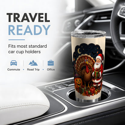 #pl[20oz|Steel] Turkey Santa Halloween 20oz Tumbler, Night Holiday Seasonal Artwork