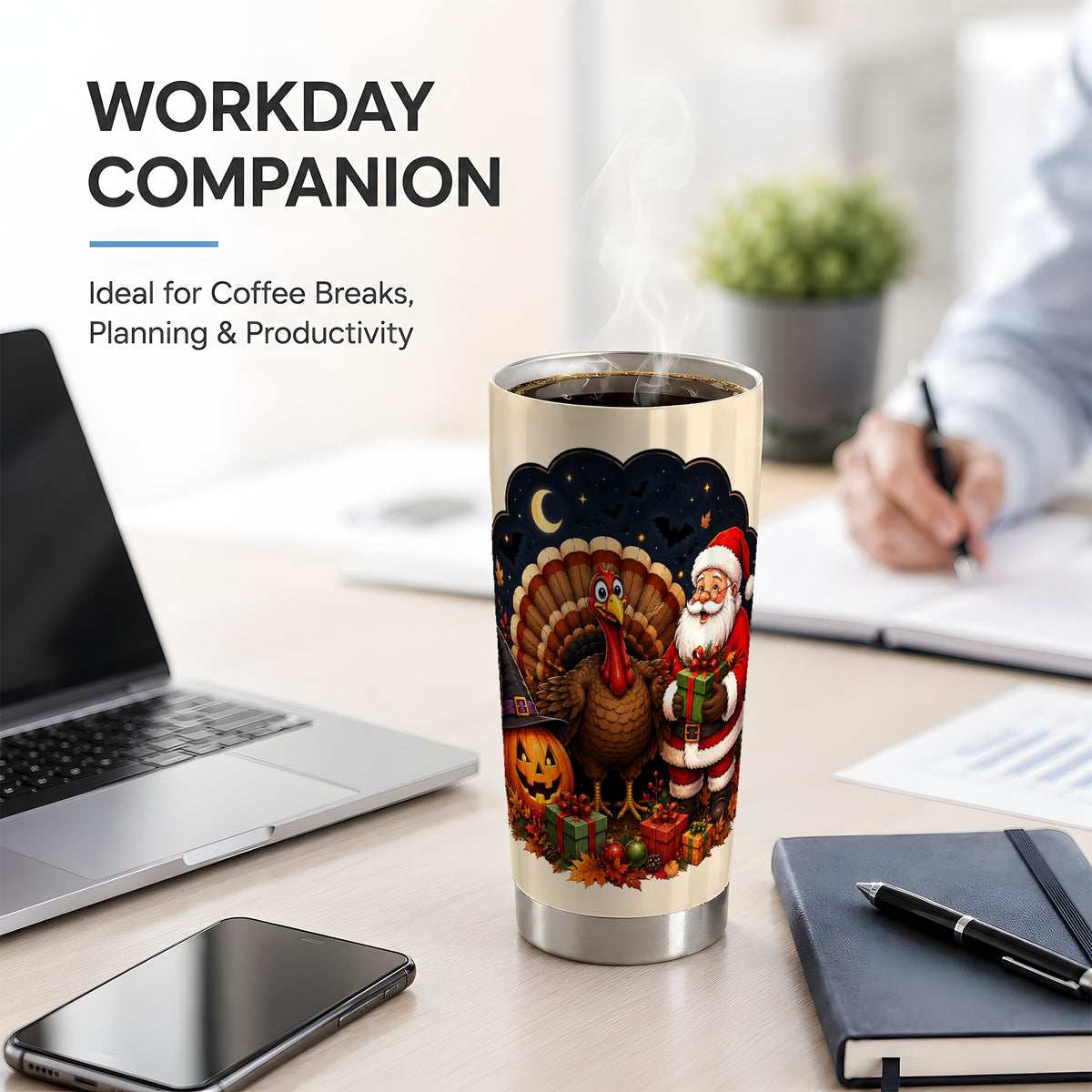 #pl[20oz|Steel] Turkey Santa Halloween 20oz Tumbler, Night Holiday Seasonal Artwork