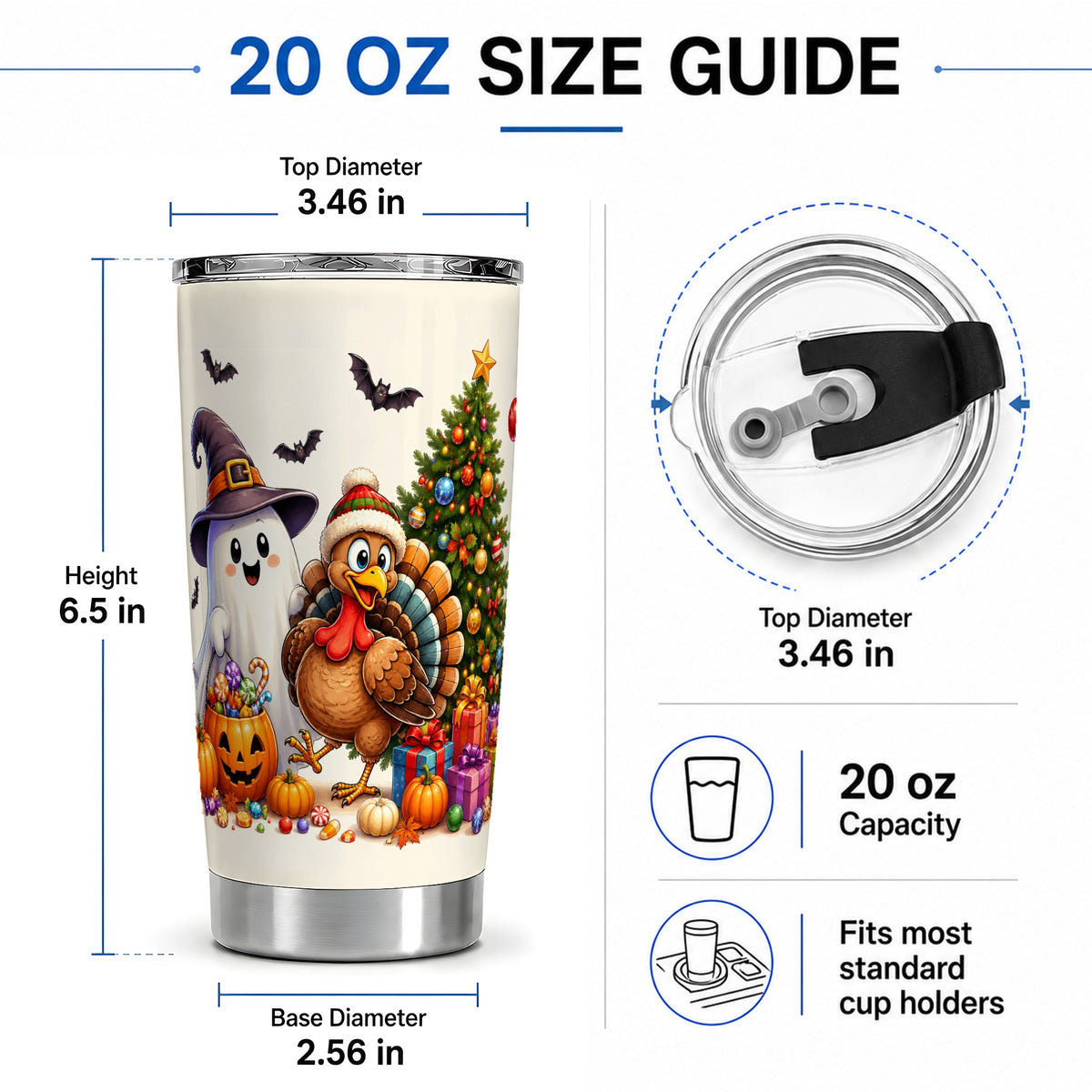 #pl[20oz|Steel] Ghost Turkey Christmas 20oz Tumbler, Halloween Holiday Seasonal Artwork