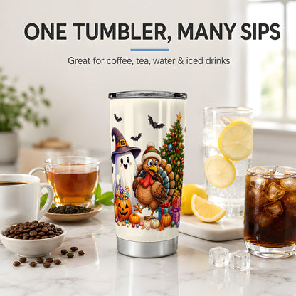 #pl[20oz|Steel] Ghost Turkey Christmas 20oz Tumbler, Halloween Holiday Seasonal Artwork