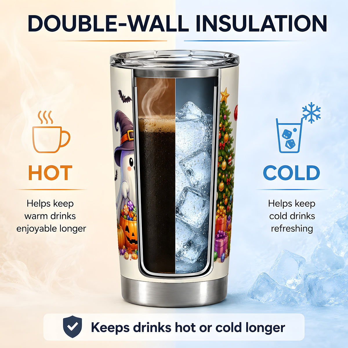 #pl[20oz|Steel] Ghost Turkey Christmas 20oz Tumbler, Halloween Holiday Seasonal Artwork