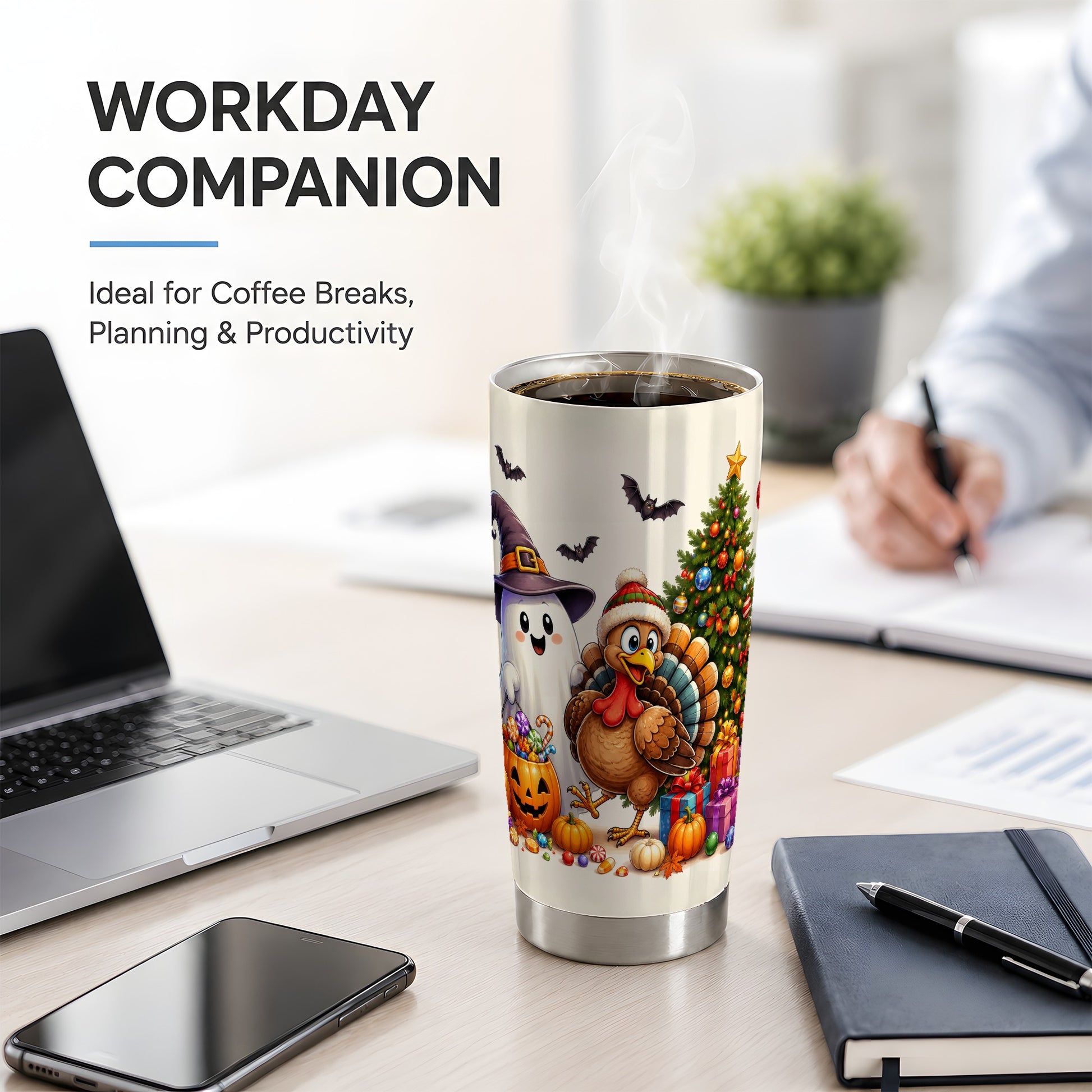 #pl[20oz|Steel] Ghost Turkey Christmas 20oz Tumbler, Halloween Holiday Seasonal Artwork