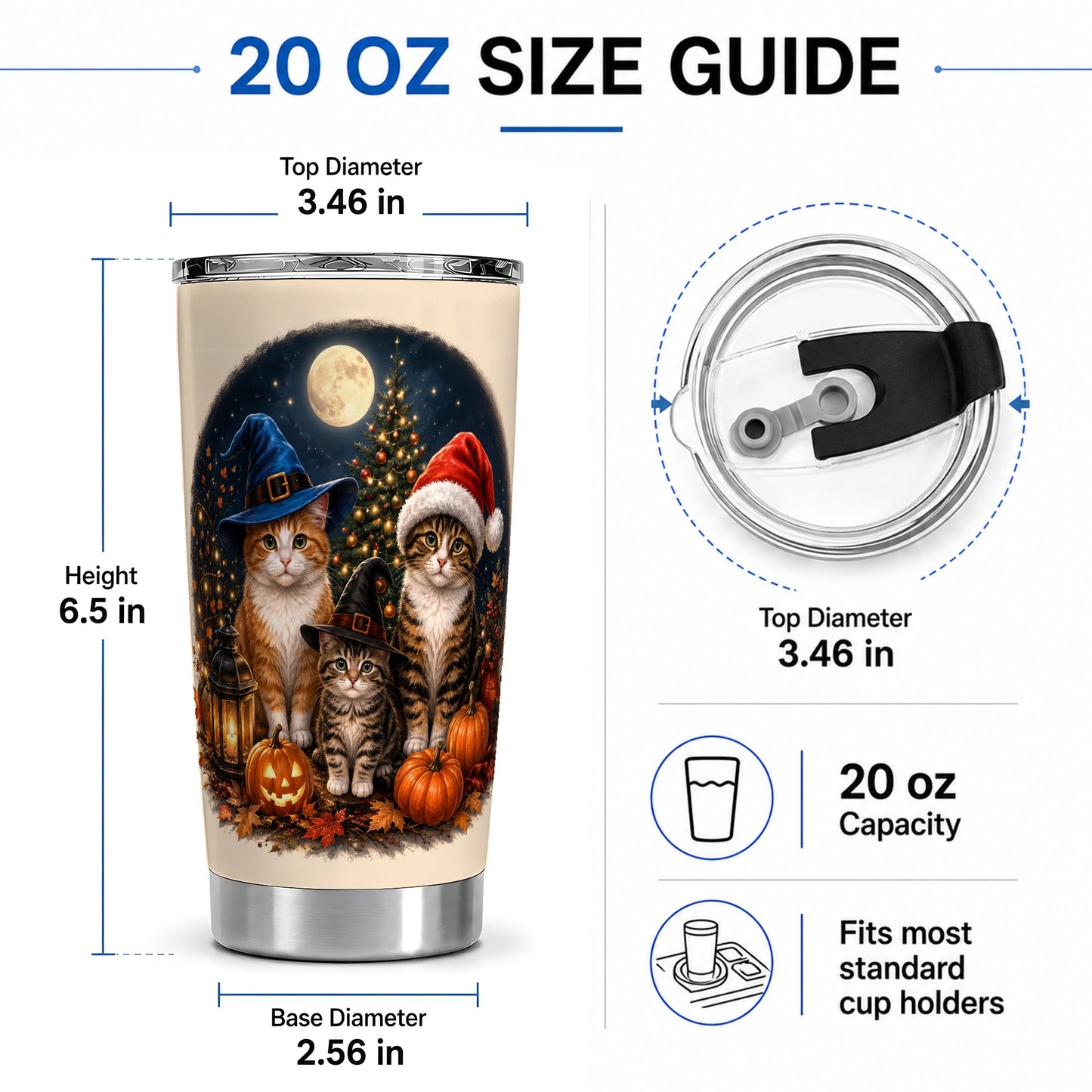 #pl[20oz|Steel] Witch Santa Cats 20oz Tumbler, Halloween Christmas Seasonal Artwork