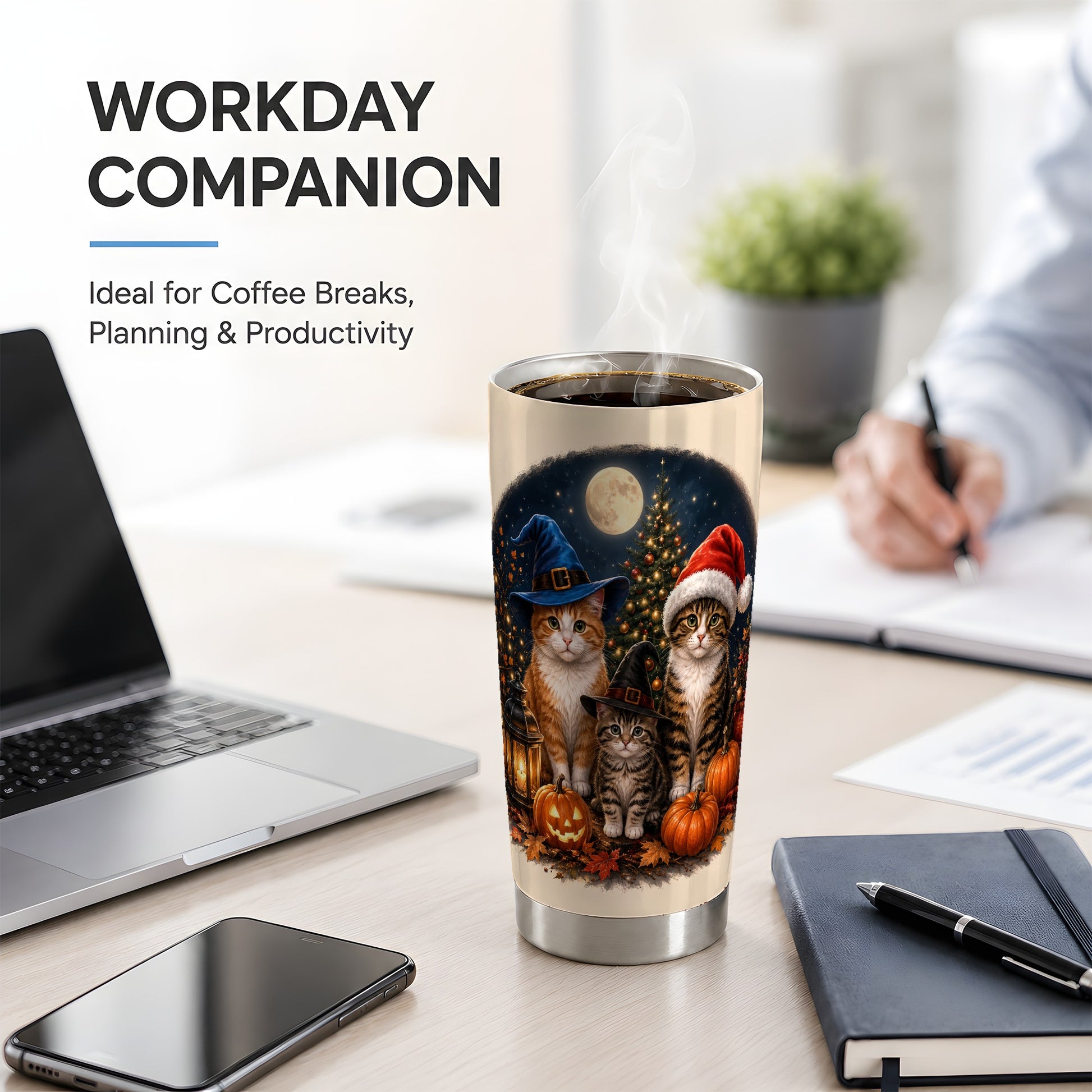 #pl[20oz|Steel] Witch Santa Cats 20oz Tumbler, Halloween Christmas Seasonal Artwork