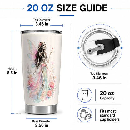 #pl[20oz|Steel] Skeleton Fairy 20oz Tumbler, Pastel Floral Gothic Fantasy Artwork