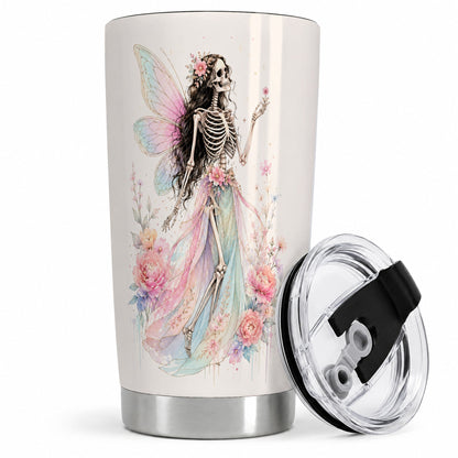 Skeleton Fairy 20oz Tumbler, Pastel Floral Gothic Fantasy Artwork