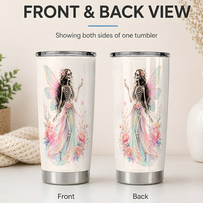 #pl[20oz|Steel] Skeleton Fairy 20oz Tumbler, Pastel Floral Gothic Fantasy Artwork