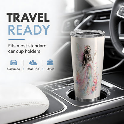 #pl[20oz|Steel] Skeleton Fairy 20oz Tumbler, Pastel Floral Gothic Fantasy Artwork
