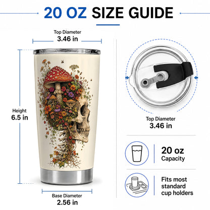 #pl[20oz|Steel] Mushroom Skull 20oz Tumbler, Botanical Wildflower Autumn Seasonal Art