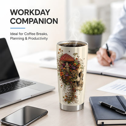 #pl[20oz|Steel] Mushroom Skull 20oz Tumbler, Botanical Wildflower Autumn Seasonal Art