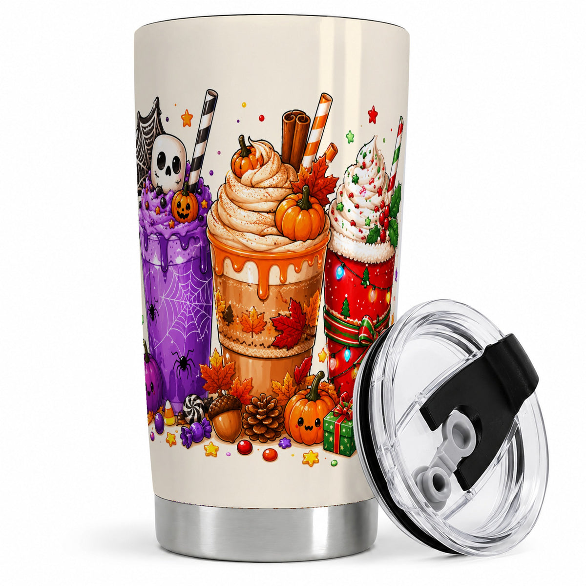 Seasonal Drinks 20oz Tumbler, Halloween Autumn Christmas Seasonal Art