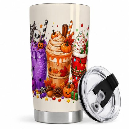 Seasonal Drinks 20oz Tumbler, Halloween Autumn Christmas Seasonal Art